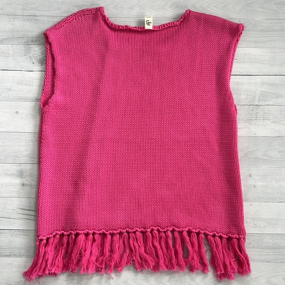 JS71 Hot Pink Fringe Braided Knit Sleeveless Sweater - Picture 5 of 5